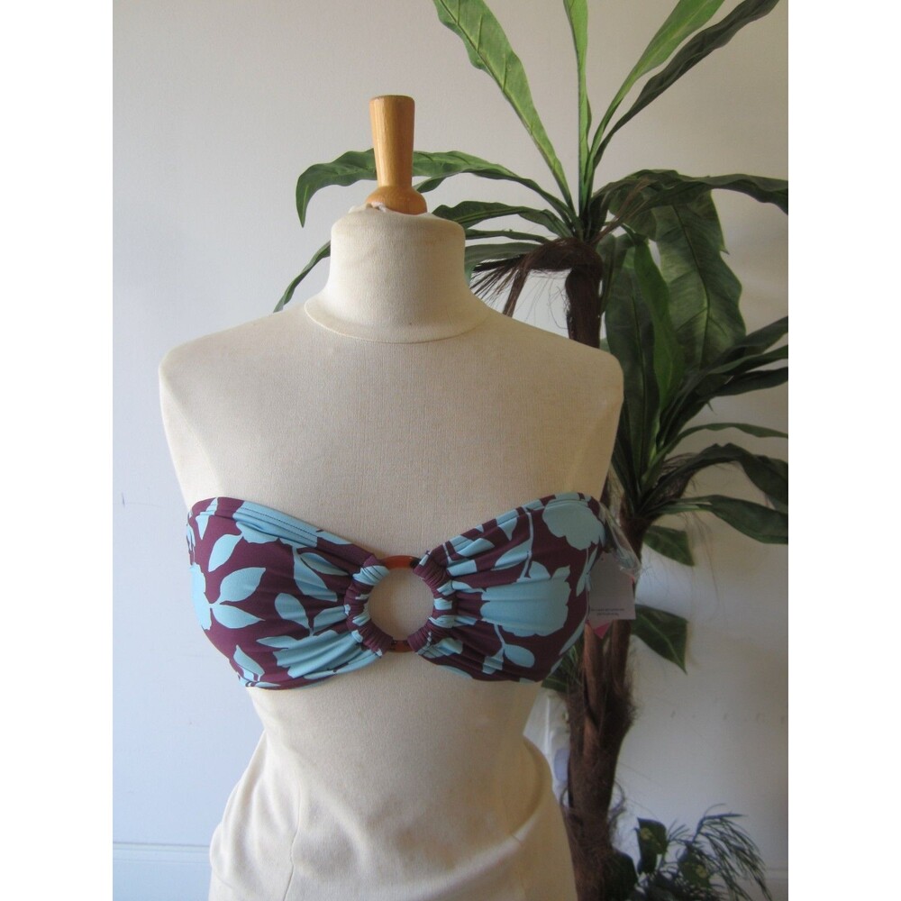 Kate Spade Size L Purple Turquoise Ring Bandeau floral Swim Bikini Top NWT